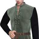 Men's Renaissance Costume, Pirate Shirt, Retro Lace-up Style for Medieval, Viking, Hippie and Halloween Cosplay (Green, XXL)
