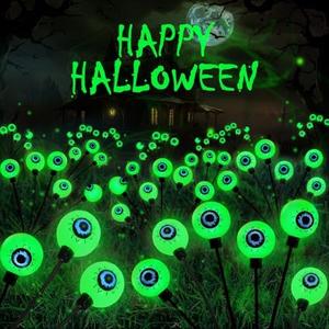 6 Pack Solar Eyeball Lights for Halloween Decorations Outdoor, 36 LED Green Eyeball Solar Halloween Lights, Waterproof Swaying Firefly Lights with 2 Modes for Pathway Patio Yard Lawn Garden Decor