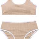 SOLY HUX Girl's Ribbed Knit Contrast Binding Bikini Bathing Suit 2 Piece Swimsuits 9 Years