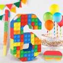 Building Blocks 6th Birthday Party Decorations Number 6 Pinata with Pinata Stick & Blindfold for Kids Girls Boys Happy Birthday Building Block Theme Party Supplies Carnival Games