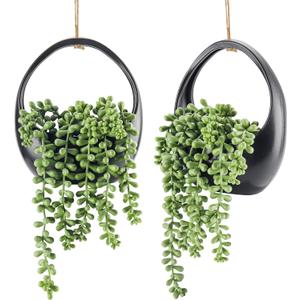 Der Rose 2 Pack Small Fake Hanging Plants with Strings Artificial Succulent Plants Indoor for Black Bathroom Boho Wall Decor