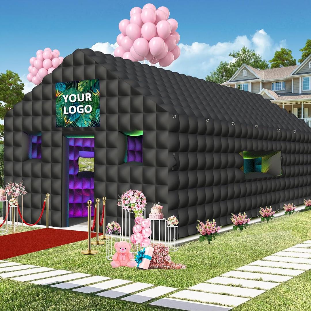 Inflatable Nightclub 20x16.8x12 Ft, Large Black Inflatable Club Tent with 2 Doors and Logo Area, Inflatable Party Tent for Adults Birthday Backyard Wedding Rental