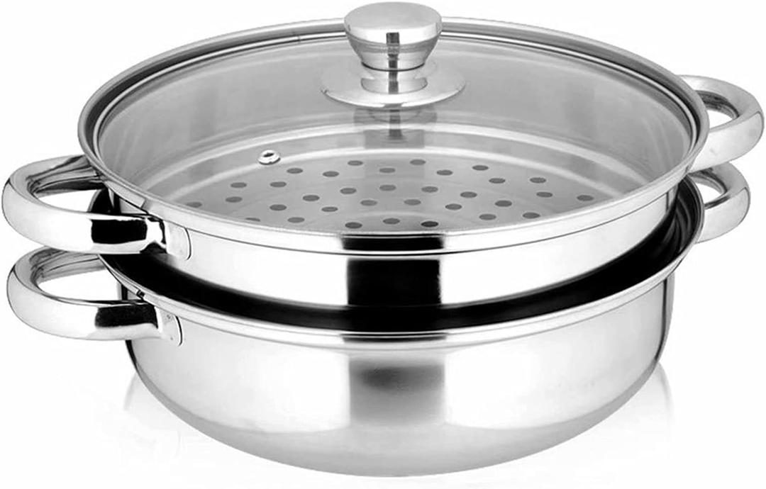 Yamde 2 Piece Stainless Steel Stack and Steam Pot Set - and Lid,Steamer Saucepot double boiler
