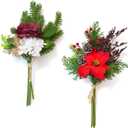 11 Pcs Artificial Flowers Bouquet with Pine Branches, 14" Red Poinsettias Flowers Faux Greenery Spray Stems with Red Berry & Pine Cones, Fake Cedar Picks for DIY Crafts Tabletop Home Party Decor