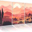 3 x Motivilla 24x16 In Canvas Wall Art Set of 3, Desert Sunset Mountain | Easy to Hang Canvas, Warm Boho Desert Sunset Mountain Landscape For Living Room, Bedroom, Bathroom Or Entryway