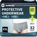 SUNKISS Super Soft Incontinence Underwear for Men,Daytime Disposable Adult Pull Ups,Mens Protective Briefs with Maximum Absorbency,XXLarge, Grey, 32 Count