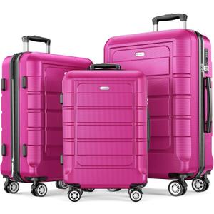 SHOWKOO Luggage Sets Expandable PC+ABS Durable Suitcase Sets Double Wheels TSA Lock Megenta 3pcs (20in24in28in, Megenta)