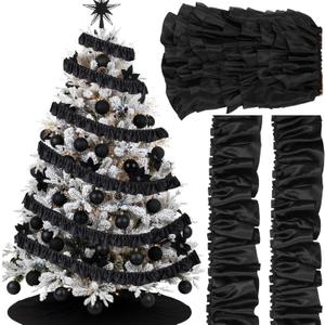 11 Yards Black Ruffle Trim Christmas Tree Ribbon Satin Ruffle Pleated Ribbon Vintage Fabric Lace Trim Decoration 3.15 Inch Satin Wide Pleated Edge for Sewing Craft DIY Wedding Bridal