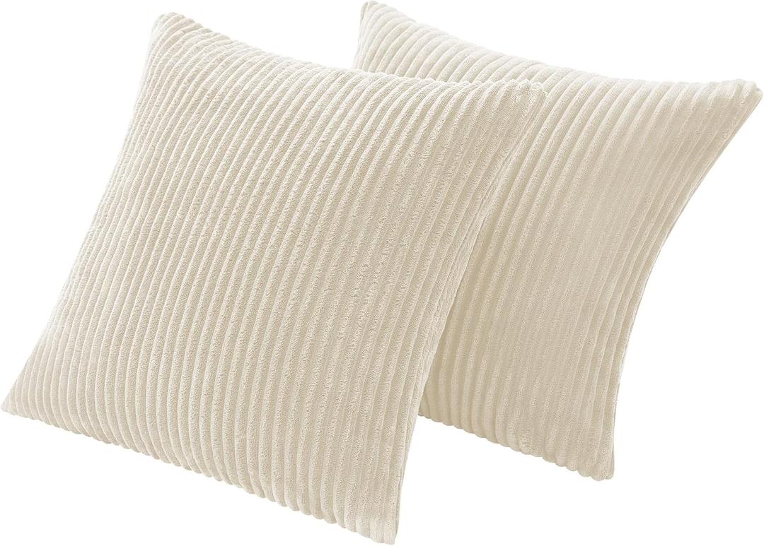 KINGYES Small Pillows Set of 2 for Sofa, Beige White (Fine Stripes-beige)
