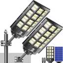 Solar Street Light Outdoor Waterproof Commercial Parking Lot Lights Motion Sensor 10000W LED Floodlight Dusk to Dawn, Outside Solar Lights for Yard Garden Pathway Patio (Black)