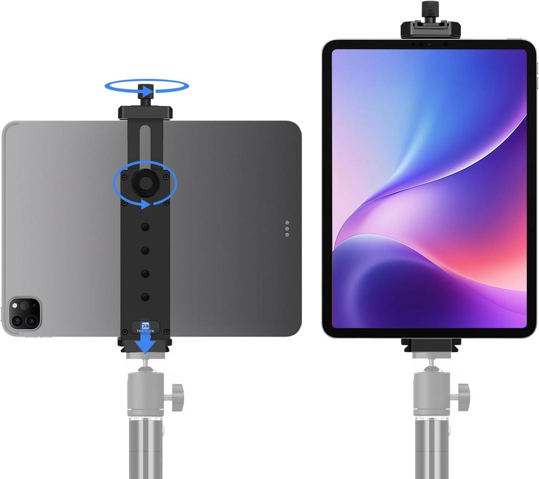 Aluminum iPad Tripod Mount Adapter with ARCA-Swiss Quick Release Plate, Universal Tablet Holder for Tripod with 1/4” Thread, Fits 4.7"-12.9" iPads & Tablets, for Video, Streaming, Photography