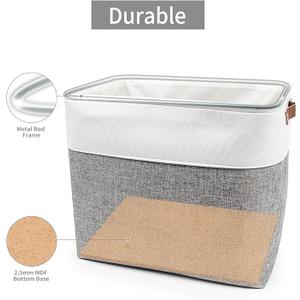 Large Fabric Storage Baskets | 50L Storage Bins, Decorative Linen Closet Baskets with Handles for Organizing, Shelf, Toys, Clothes, Home, Office, Nursery, 17x12x15Inches (Grey&White) 1 Pack Only