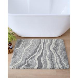DEXI Bathroom Rug Mat 17x30, Non Slip Machine Washable Marble Bathmat, Absorbent Thick Microfiber Rugs, Soft Plush Carpet for Shower Floor, Tub, Sink, Bath Accessories Decor, Grey (1'5" x 2'6" (Rectangular))