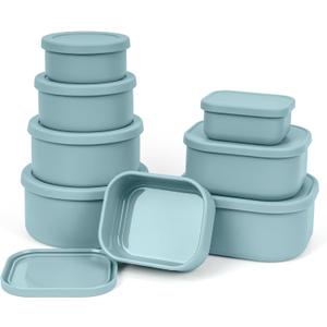 100% Silicone Food Storage Containers with Lids, 8 Pack, 10oz to 51oz, Reusable Leakproof Nesting & Stackable Silicone Bento Lunch Box, Microwave Freezer Dishwasher Oven Safe, BPA Free, Slate Green