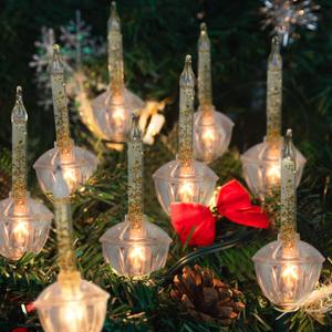 SUNSGNE Christmas Bubble Lights, 8.8Ft Vintage Bubble Lights with 10 Gold Glitter Bulbs(1 Spare), C7/E12 Candelabra Base, Gold Christmas Light, Green Wire