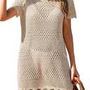 BreathSunny Womens Crochet Knit Elastic Waist Swimsuit Coverup Summer 2026 Double Side Drawstring Hollow Out Sheer Mesh Swimwear Coverups Beach Swim Bathing Suit Cover Up Mini Skirt White S