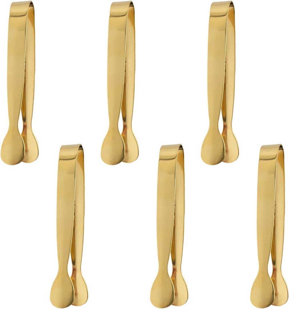 6Pcs Gold Small Ice Tongs, Stainless Steel Food Tongs Buffet Tongs Kitchen Tongs for Serving Utensils for Buffet, Salad, Ice, Appetizer, Food Tongs for Tea Party Coffee Bar Catering