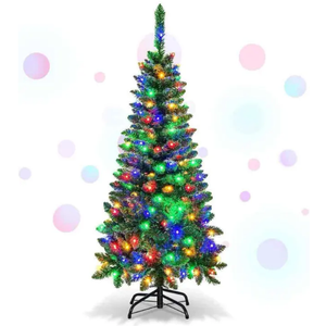 4FT Pre-Lit Artificial Pencil Christmas Tree With Led Lights