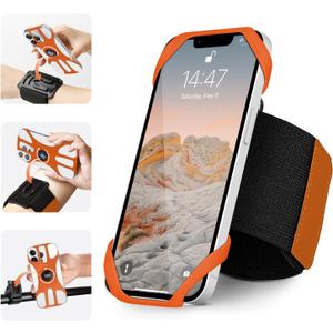 3in1 Phone Holder for Running,Arm Band/Wrist Holder/Bike Mount,Phone Armbands 360 Rotation & Detachable Fit All 4.5-7" Phone for iPhone 17/16/15/Pro/14/13/12/mini/Pro Max/XS/XR (Orange)