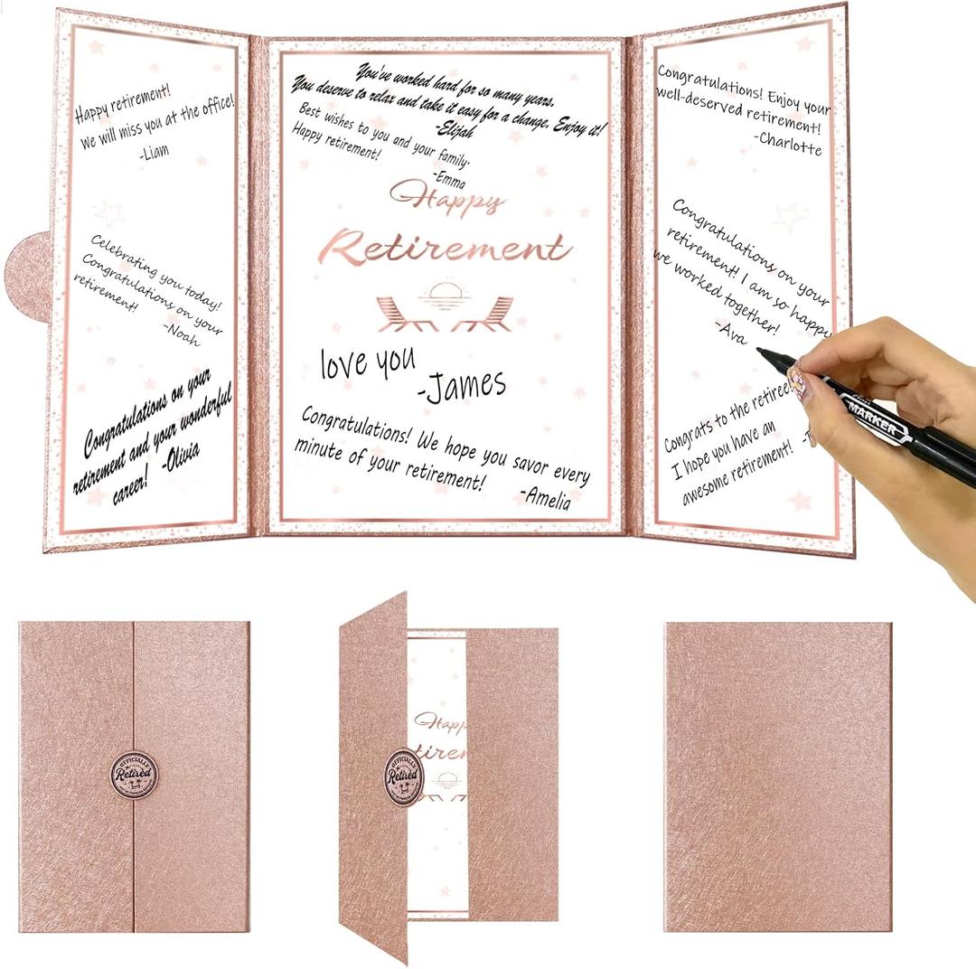 Trgowaul Retirement Party Decorations, Happy Retirement Guest Book Alternative, Funny Retirement Party Signature Certificate, Card Congrats Retired Party Supplies Gifts Sign Decor for Women Coworkers (Rose Gold)
