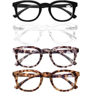 AQWANO Retro Round Designer Reading Glasses Women Men, Classic Computer Blue Light Block Readers Glasses with Spring Hinge (2.75 x, 4 Pack (Black/ Greytortoise/ Clear/ Tortoise))