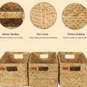 Bobovie Large Wicker Storage Baskets, Set of 3, Water Hyacinth Basket Organizer, 14.2x10.2x8.7H Inches -Great Storage Solution for Shelf and Pantry Storage