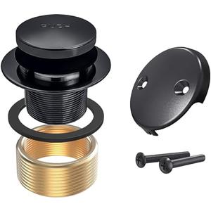 Tub Drain Tip-Toe Trim Set with Two-Hole Overflow Faceplate,Bath Tub Drains Conversion Kit with Universal Fine/Coarse Thread,Replacement Bathtub Drain Stopper Assembly(Matte Black)
