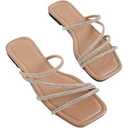 FITORY Women's Slide Sandals Flat Toe Ring Thongs with Cross Strap for Summer Size (7, Camel)