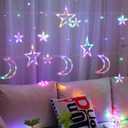 138 Led Curtain String Light Star Moon Icicle Light with 8 Lighting Modes with Timer Remote USB Operated Dimmable Fairy String for Window Wall Home Decoration (Multicolor)
