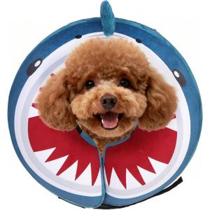 SCENEREAL Dog Cone Alternative After Surgery Pet Recovery Collar for  Dogs Cats, Adjustable Inflatable Donut to Prevent Licking, Shark Print E-Collars S