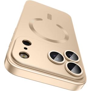 Magnetic for iPhone 17 Pro Max Case, Compatible with MagSafe, Built-in Camera Lens Protector, Slim Thin Soft Silicone Bumper Shockproof Metallic Luster Phone Case, Gold