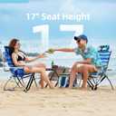 Tall Beach Chairs for Adults, 17" High Backpack Beach Chair with Wooden Armrests, 5 Positions Reclining Heavy Duty Chair with Large Cooler Pouch, Support to 350LBS Striped Blue,1pack
