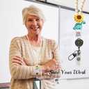 Cute Beaded Teacher Lanyard with PU ID Holder Retractable Breakaway Badge Lanyards for ID Badges for Teacher Women Cute Wood Necklace Lanyard