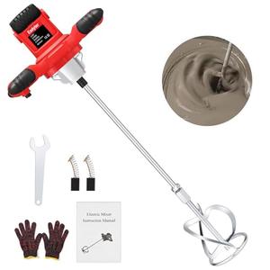 Cement Mixer, Handheld Electric Concrete Mixer, Portable Mortar Mixer with 6 Adjustable Speed, 110V Mud Mixer Machine Drill Tool for Paint Mortar Fodder Mixing Drywall Grout Plaster (Red)