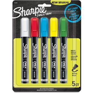 Sharpie Chalk Markers, Wet Erase Markers, Assorted Colors, 5 Count