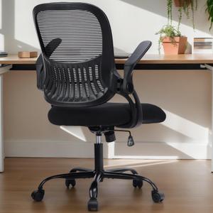 Office Ergonomic Desk Chair, Mesh Comfy Computer Work Chair with Flip-up Armrests and Adjustable Lumbar Support, Rolling Swivel Executive Task Chair for Home Office, Adults and Teens (Black)