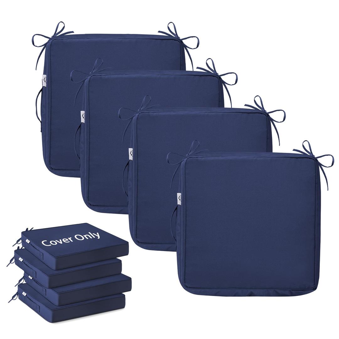 IPYNBAP 19x19x3 Inch Outdoor Chair Cushion Cover Set of 4, Water-Resistant & Fade-Resistant Patio Seat Cushion Cover, Replacement Cushion Covers for Chairs with Handle and Ties, 4 Pack, Navy Blue