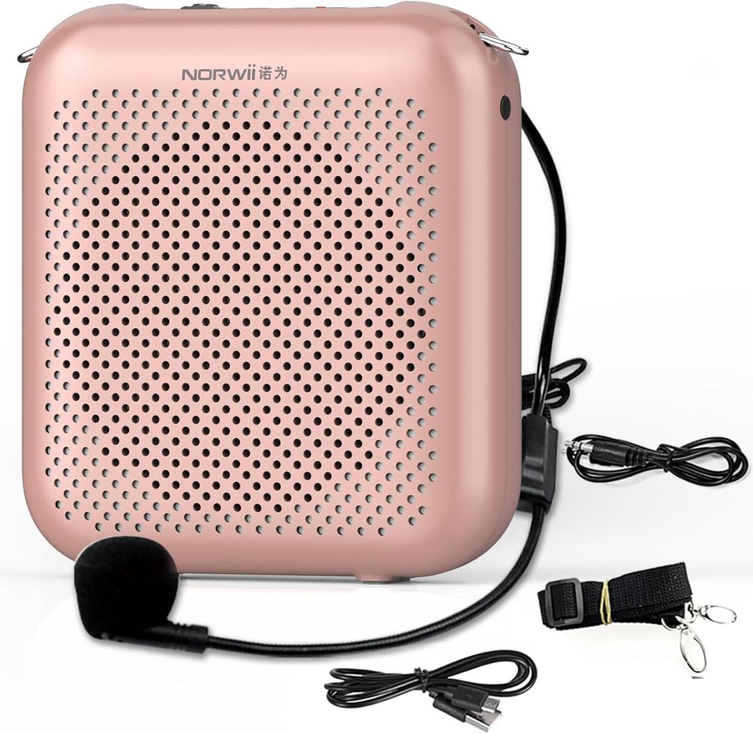 NORWII Mini Voice Amplifier Portable Rechargeable with Wired Microphone Headset & Waistband, Personal Voice Amplifier for Teachers, Presentation, Tour Guides, Meeting, Coaches, Rose Gold