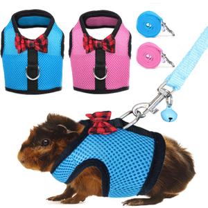 Rypet Guinea Pig Harness and Leash 2 Pieces - Soft Mesh Small Pet Harness with Safe Bell, No Pull Comfort Padded Vest for Guinea Pigs, Ferret, Chinchilla and Similar Small Animals (2PCS (Blue & Pink))