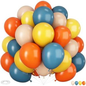 HILAVO Retro Blue Yellow and Orange Balloons, 60PCS 12 Inch Slate Blue Burnt Orange Mustard Yellow Balloons for Here Comes the Son Baby Shower Kids Birthday Party Boho Party Decorations