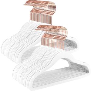 50 Pack Velvet Baby Hangers Non-Slip Clothes Hanger with Swivel Hooks, Space Saving Infant Toddler Closet Organizers, Ultra Thin Durable Child Hangers for Nursery, Kids, Children Wardrobe (11.8inch-50pack, White)