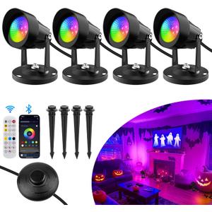 T-SUN Smart RGBW Spotlights, Indoor Uplights, Spotlights with App & Remote, Music Sync, 16M Colors, Timer, Dimmable, Waterproof Floor Spotlight for Plants Home Party Stage Decor, Set of 4