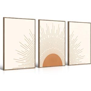 Gisipameis Boho Minimalist Wall Art Set of 3 Framed Canvas Prints with Sun Rising on the Horizon Mid Century Modern Neutral Home Decor Bohemian Style for Living Room Bedroom Bathroom Office 16x24in Gisipameis Boho Minimalist Wall Art Set of 3 Framed Canvas Prints with Sun Rising on the Horizon Mid Century Modern Neutral Home Decor Bohemian Style for Living Room Bedroom Bathroom Office 16x24in