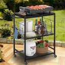 DAOUTIME Grill Cart for Outside, 3-Tier BBQ Food Prep Rolling Table Cart, with 23.62" Lx 15.75" W Rust-Resistant Tabletop, Outdoor Pizza Oven Table Ideal for Patio Backyard Kitchen Tools Room