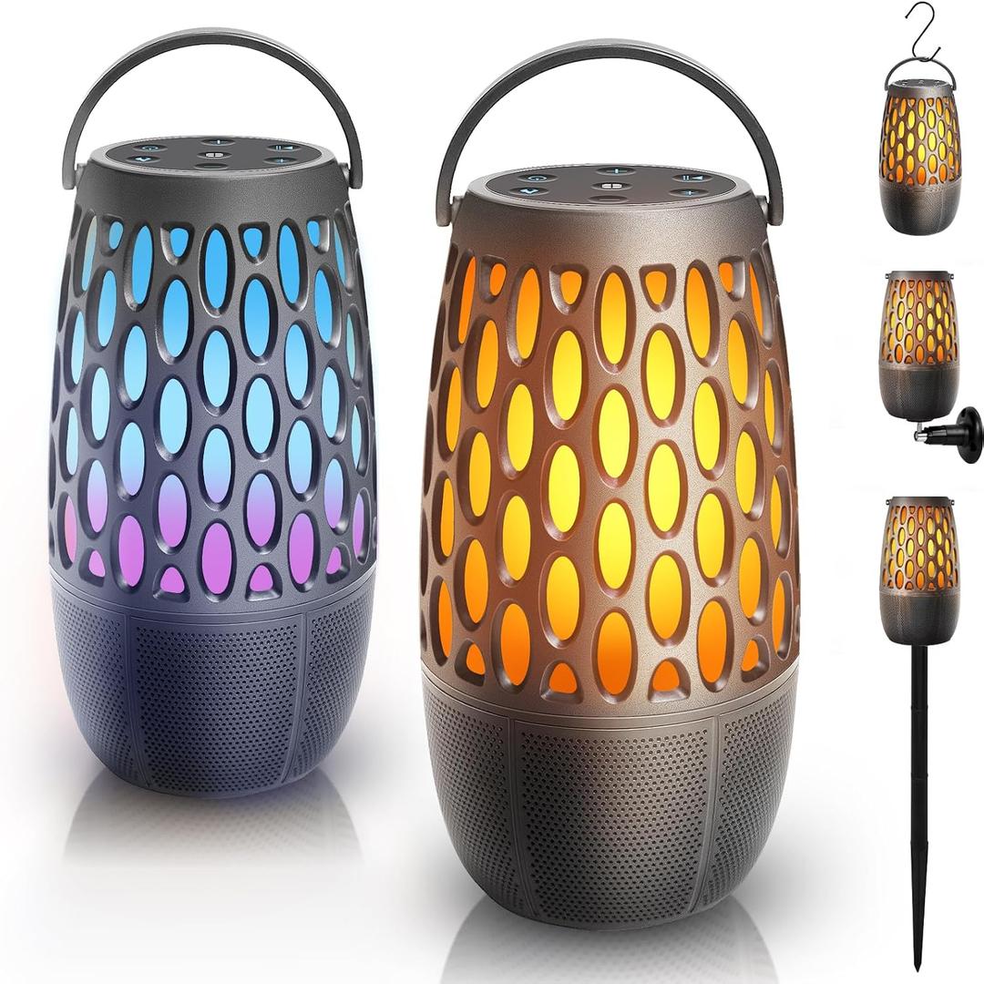 Outdoor Bluetooth Speaker with Flame Lights with IPX6 Waterpoof,10W HD Stereo Sound, Bluetooth 5.3 Led Flame Speaker,Decorations for Party Garden Patio (2 Pack)