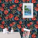 Boho Floral Peel and Stick Wallpaper, Dark Blue/Red/Teal Retro Self Adhesive Wall Decor for Bathroom, Kitchen, Accent Wall, Vintage Renter Friendly Contact Paper for Cabinet, Countertop, 17.5 x 118