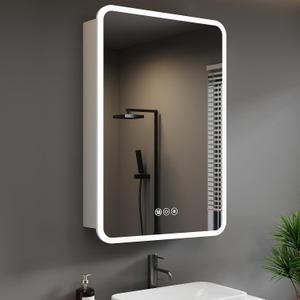 Medicine Cabinet with LED Lights and Mirror, 24 x 30 Inch Surface or Recessed Mounted Bathroom Cabinets with Door, Defogger, Memory Function, 3-Color Mode, Outlet&USB, Dimmer, Storage Shelf