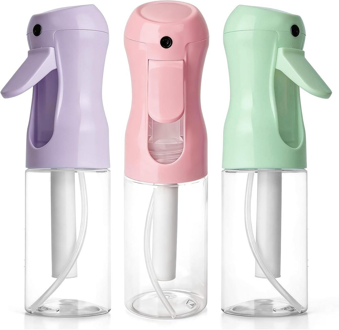 3Pcs Continuous Spray Bottles For Hair,Ultra Fine Mister for Hair Styling, Plants, Cleaning, Salon, Misting & Skin Care (200ML Green+Pink+Purple)