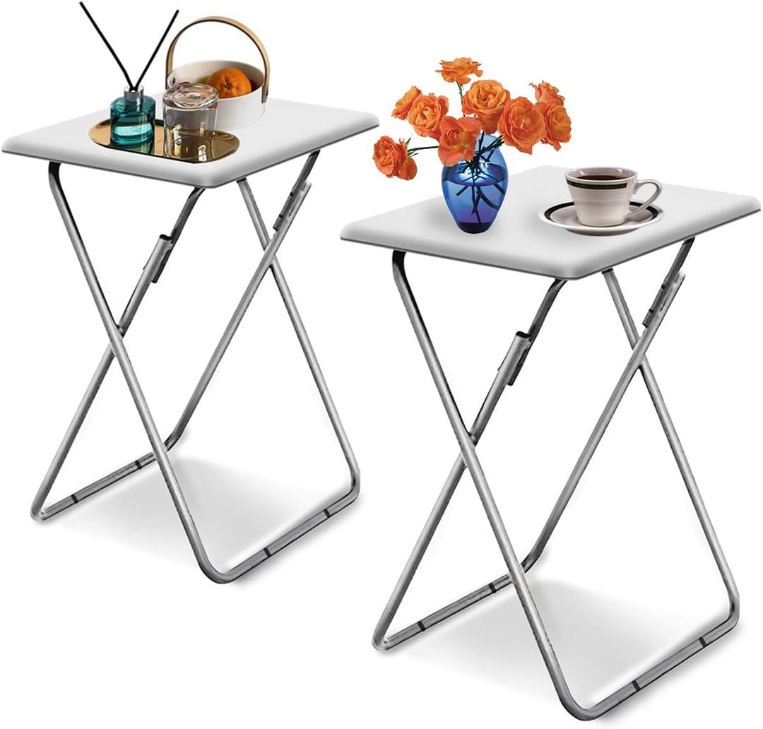 Garden 4 you Folding TV Tray Table,TV Dinner Table with Sturdy MDF Top,Eating Trays for Living Room with No Assembly Required, 2PCS (White)