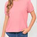 Womens Ruffle Short Sleeve T Shirts Summer Tops Trendy 2026 Dressy Casual Blouses Crew Neck Loose Basic Tees (L)